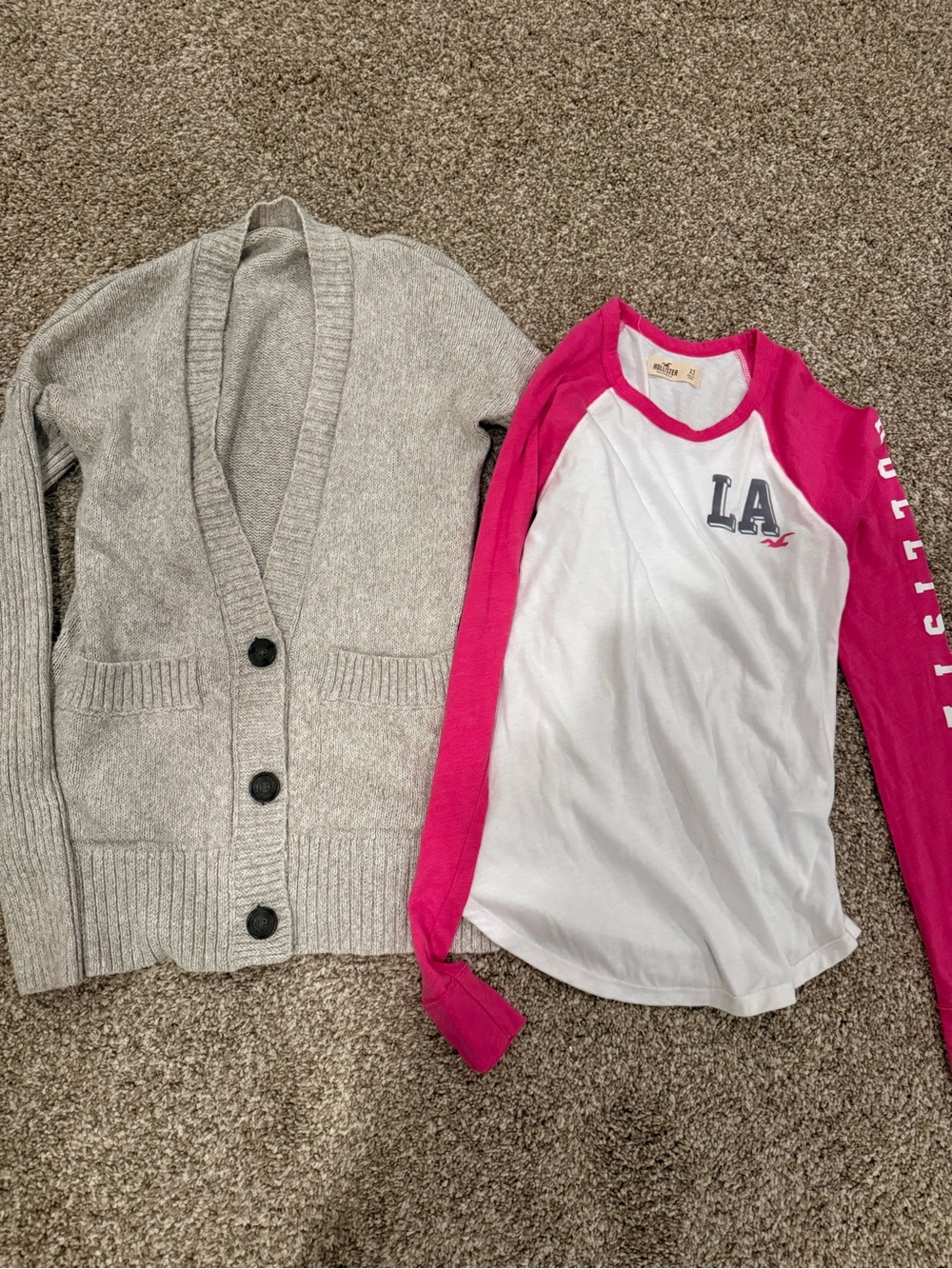 Hollister LA Pink & White Raglan Long-Sleeve Tee and Cardigan